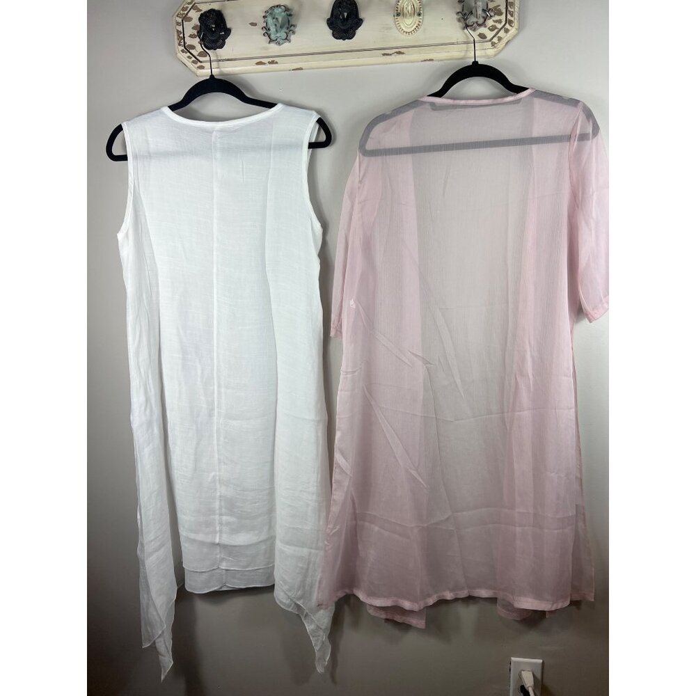 Dress Lounge wear White Tank Pullover Sleeveless Floral Pink Short w/ Robe Small - Picture 4 of 6